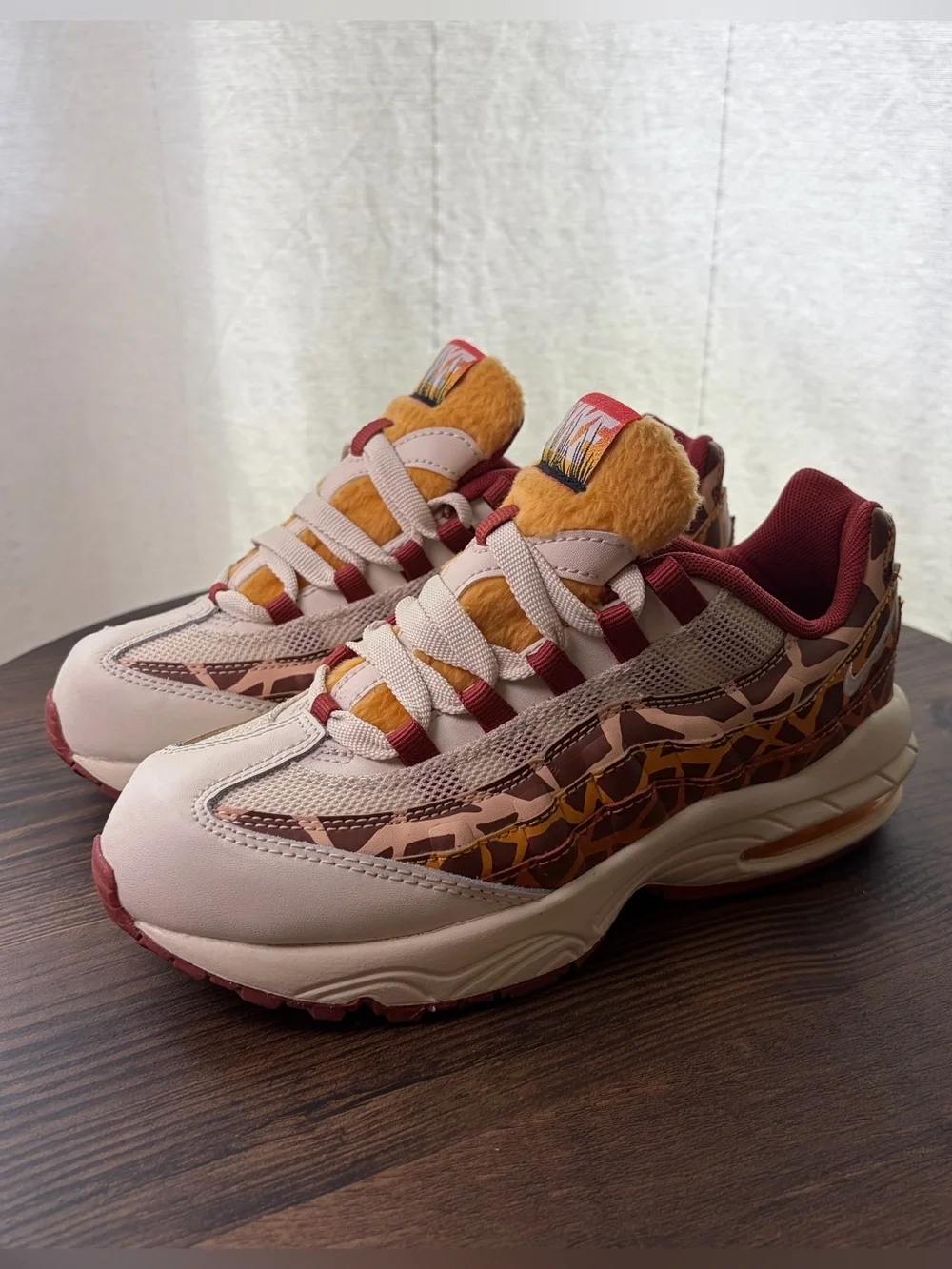 Nike Air Max 95 Safari Giraffe Print Faux Fur Sneakers Kids US 2.5Y